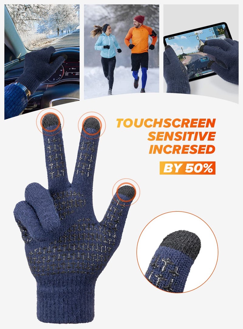TRENDOUX Touchscreen Gloves, Winter Gloves for Men Women Unisex - Texting Riding Running Computer Non-slip Grip Elastic Cuff Nap Lining Stretchy Material Cold Hand Typing - Navy - L - Image 5